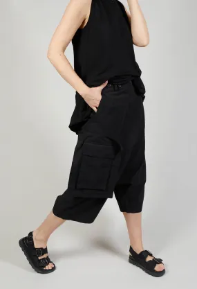 Black Drop-Crotch Overalls