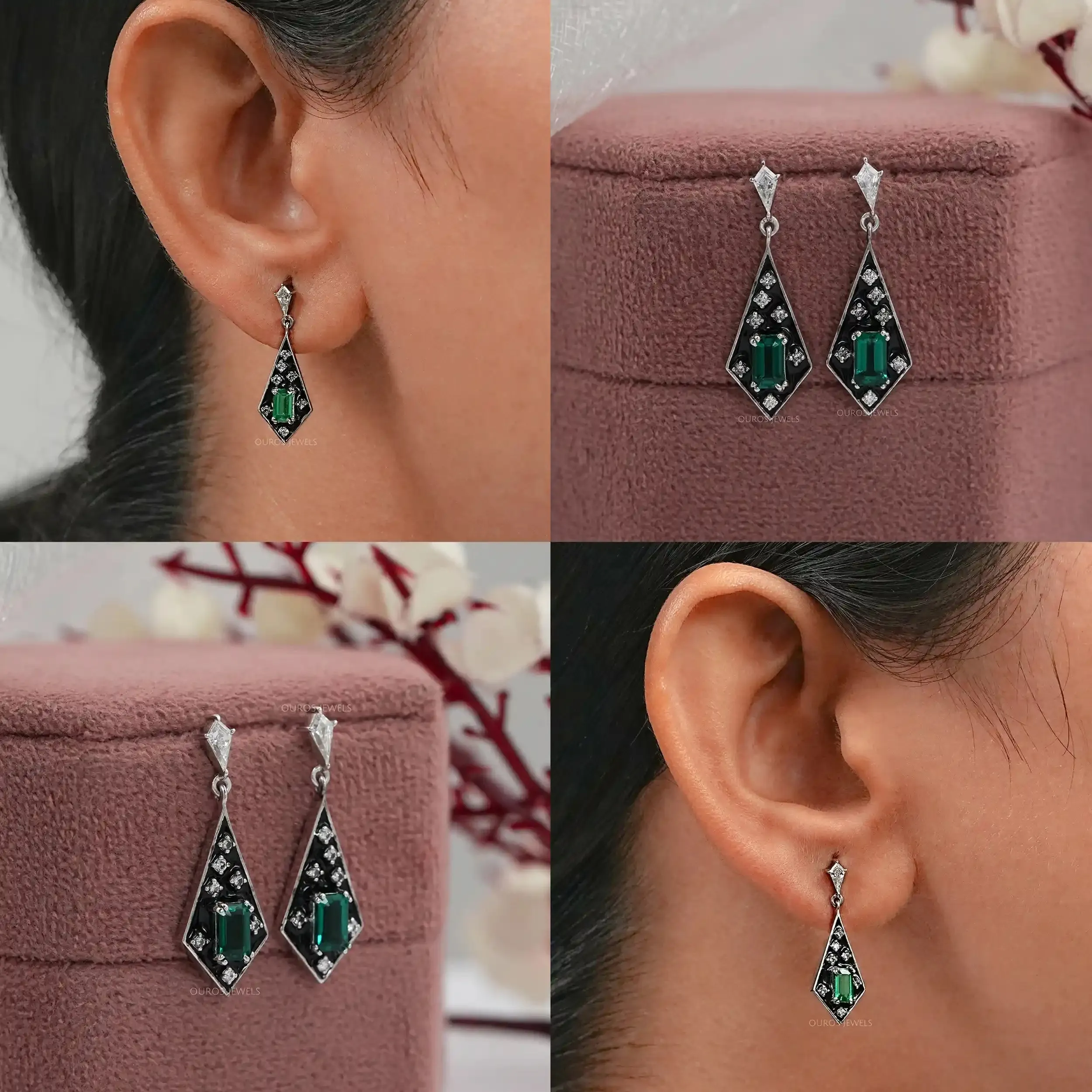 Black Enamel Flush Set Drop  Earrings