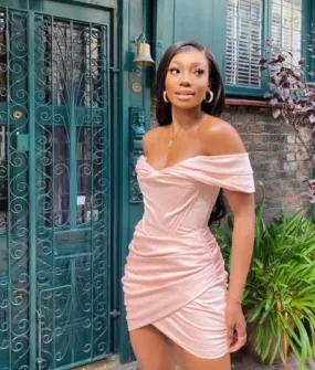 Black Girl Light Pink Homecoming Dress Off Shoulder Bodycon Dresses Y1748