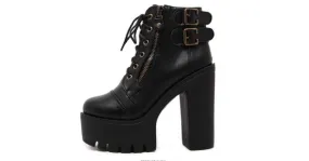 Black Chunky Heel Punk Rock High Top Platform Lace-up Boots