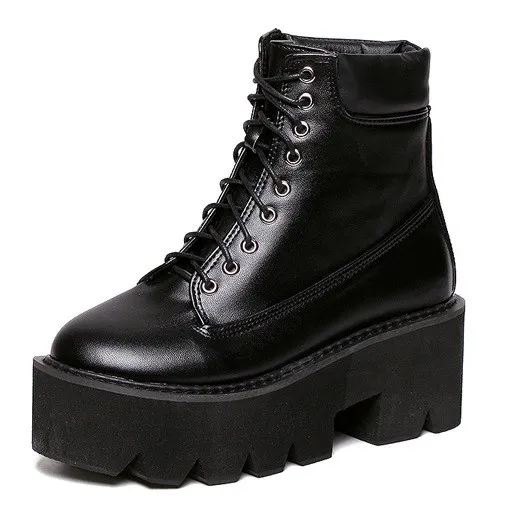 Black Chunky Platform Boots Lace Up