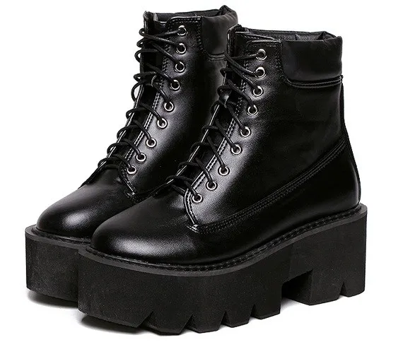 Black Chunky Platform Boots Lace Up