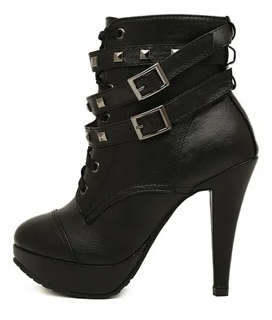 Black Lace-Up Stiletto Boots