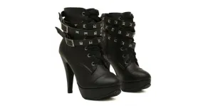 Black Lace-Up Stiletto Boots