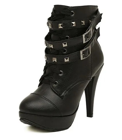 Black Lace-Up Stiletto Boots