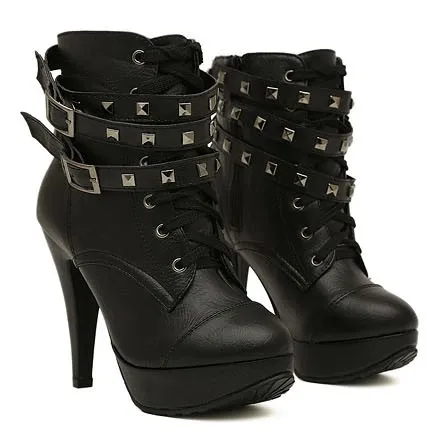 Black Lace-Up Stiletto Boots