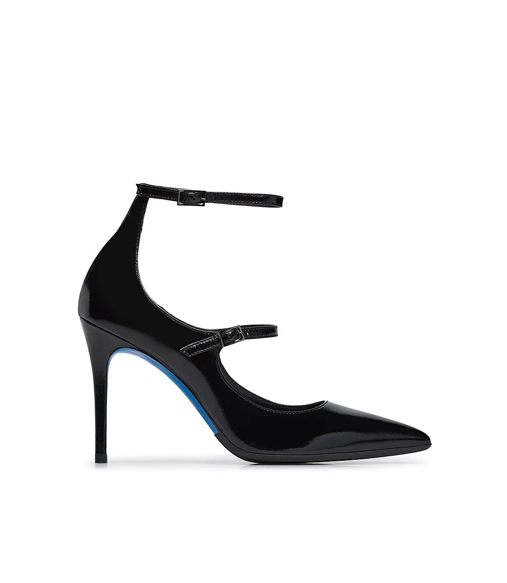 Black leather double strap pumps - Shop Now