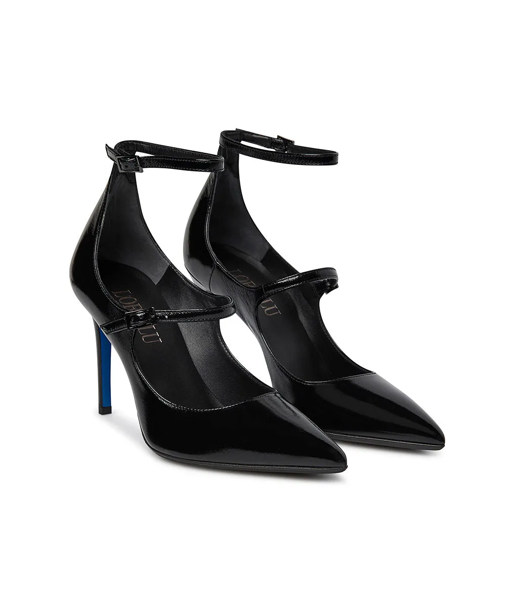 Black leather double strap pumps - Shop Now