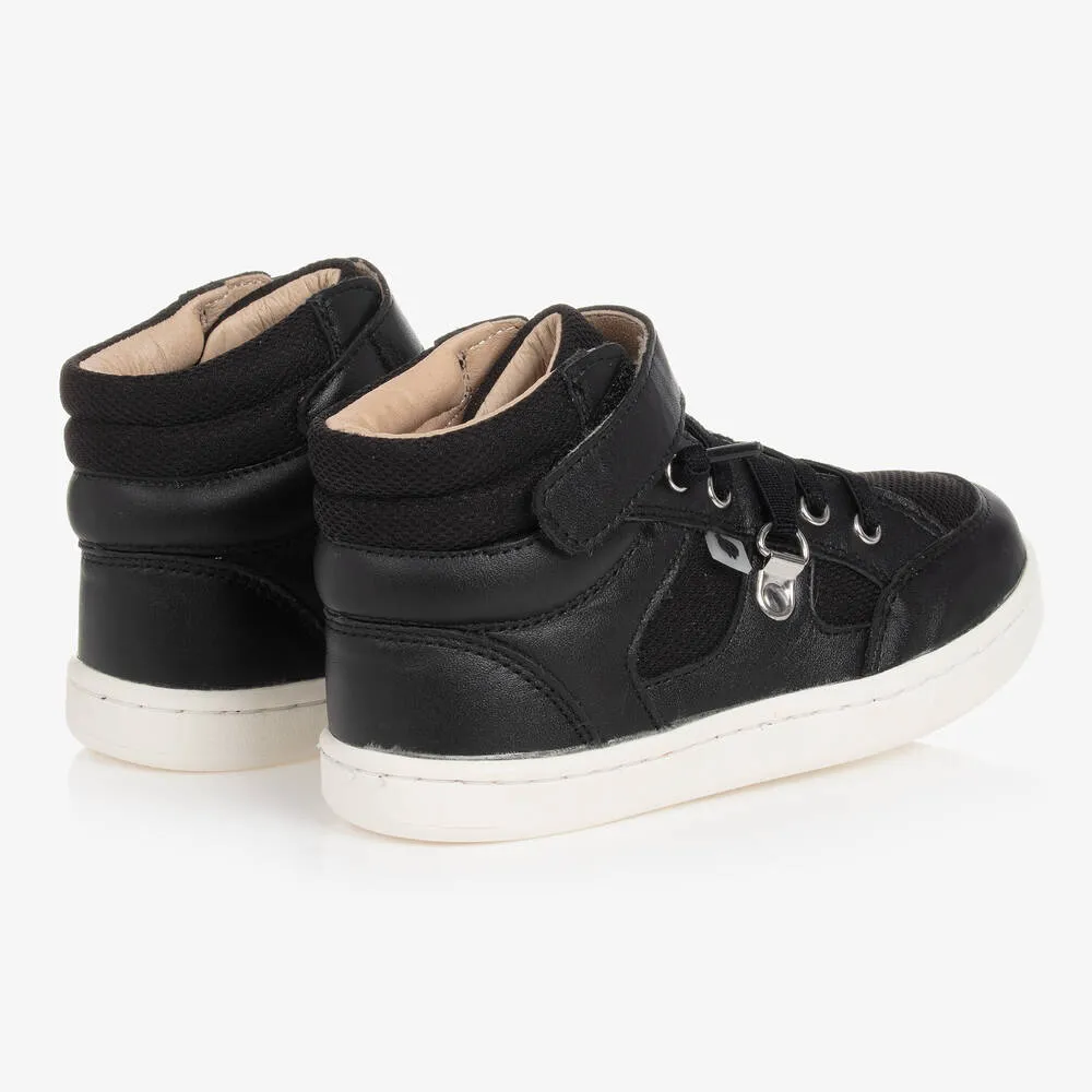 Black Leather High-Top Trainers