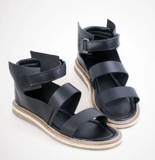 Men's Black Leather Gladiator Sandals