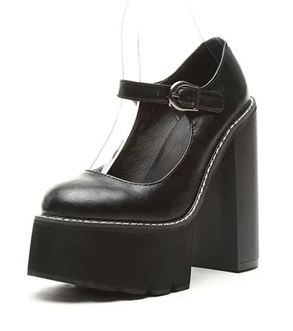 Black Mary Jane High Heels with Round Heads for a Punk Rock Style