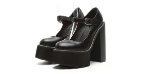 Black Mary Jane High Heels with Round Heads for a Punk Rock Style