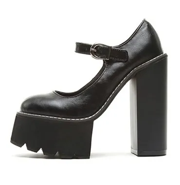 Black Mary Jane High Heels with Round Heads for a Punk Rock Style