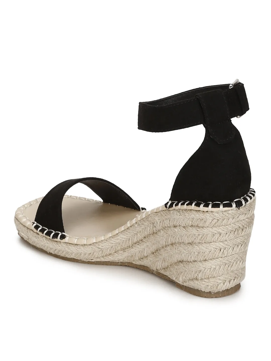 Black Micro Straped Jute Wedges