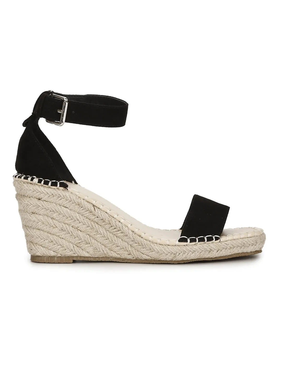 Black Micro Straped Jute Wedges