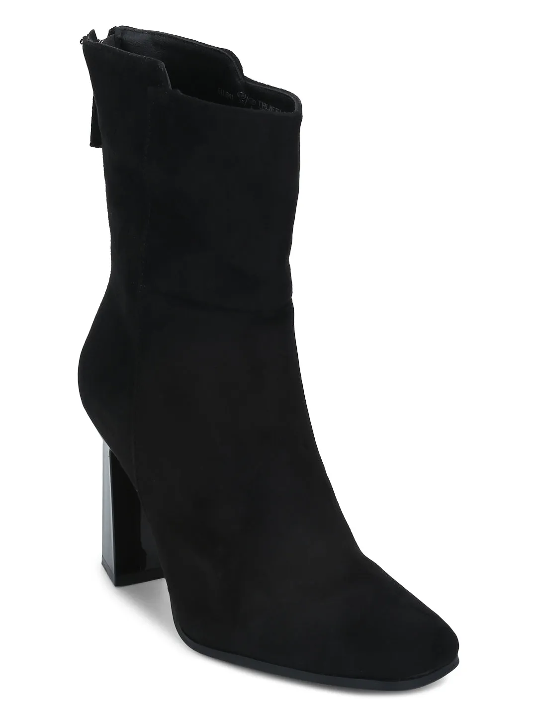 Black Micro Zipper Ankle Length Boots