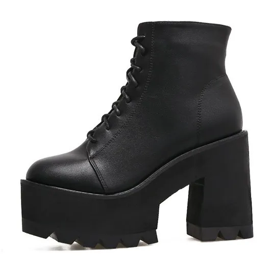 Military Ankle Block High Heels Chunky Sole Platforms Boots