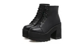 Military Ankle Block High Heels Chunky Sole Platforms Boots