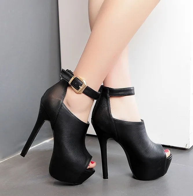 Black Peeptoe Platforms Stiletto Boots