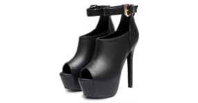 Black Peeptoe Platforms Stiletto Boots