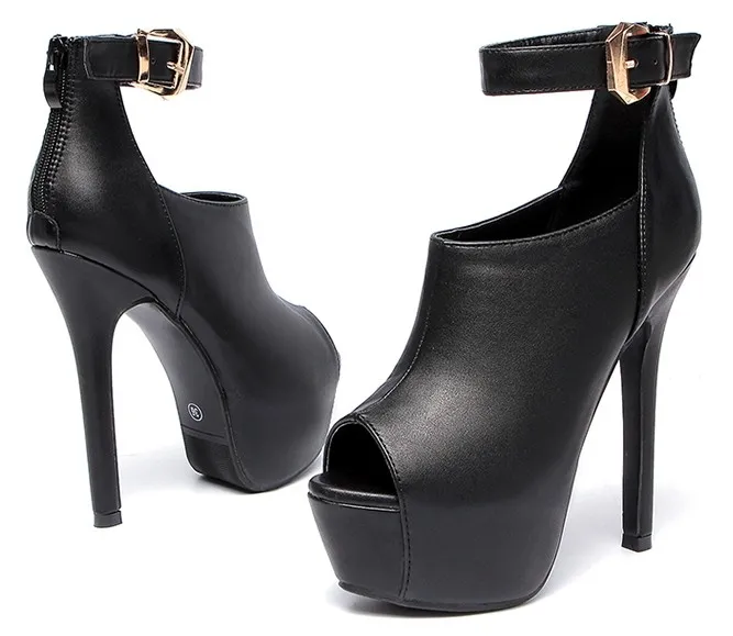 Black Peeptoe Platforms Stiletto Boots