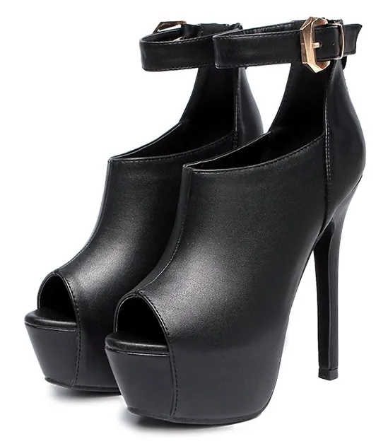 Black Peeptoe Platforms Stiletto Boots