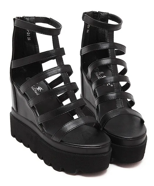 Black Punk Rock Gladiator Wedges