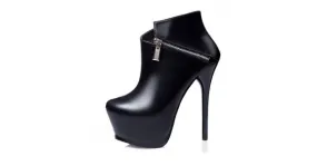 High Heels Boots - Black Side Zipper Ankle Platforms Stiletto