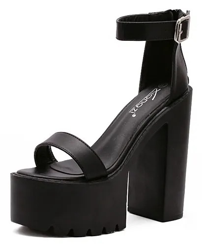 Black Strap Chunky Sole Platforms Sandals