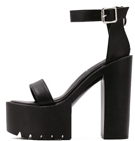 Black Strap Chunky Sole Platforms Sandals