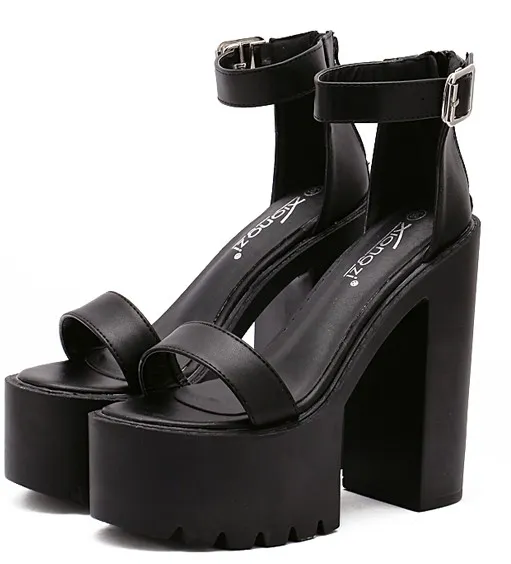 Black Strap Chunky Sole Platforms Sandals