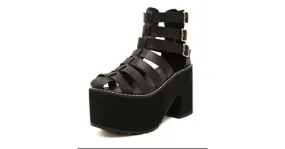 Black Straps Gladiator Lolita Punk Rock Creepers Platforms High Heels Sandals Shoes