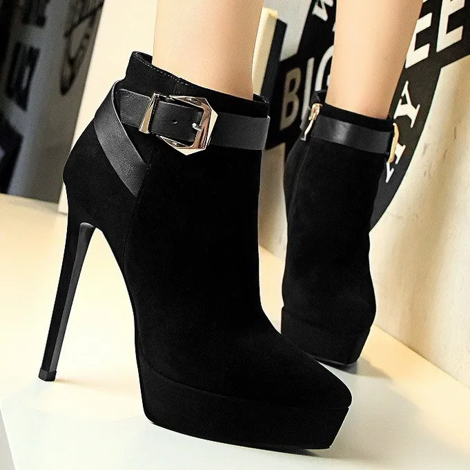 Black Suede Stiletto High Heel Boots