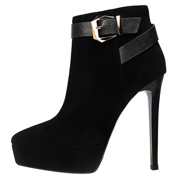 Black Suede Stiletto High Heel Boots