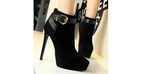 Black Suede Stiletto High Heel Boots