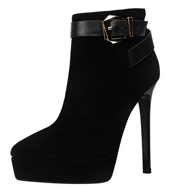 Black Suede Stiletto High Heel Boots