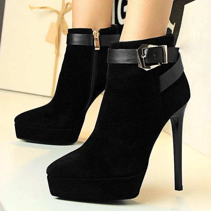 Black Suede Stiletto High Heel Boots