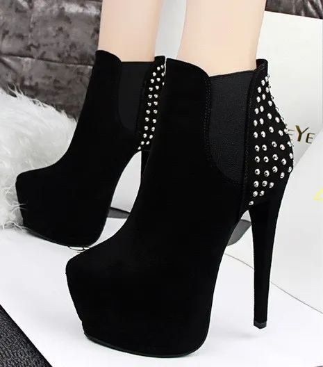 Black Studded High Heel Ankle Boots