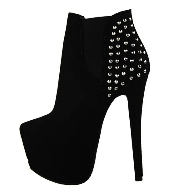 Black Studded High Heel Ankle Boots