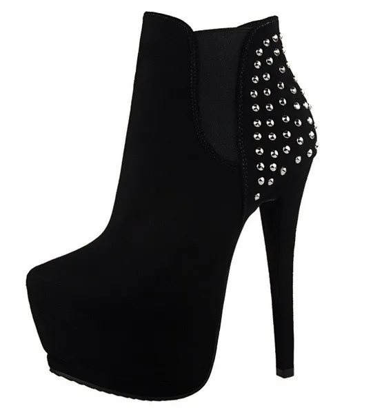 Black Studded High Heel Ankle Boots