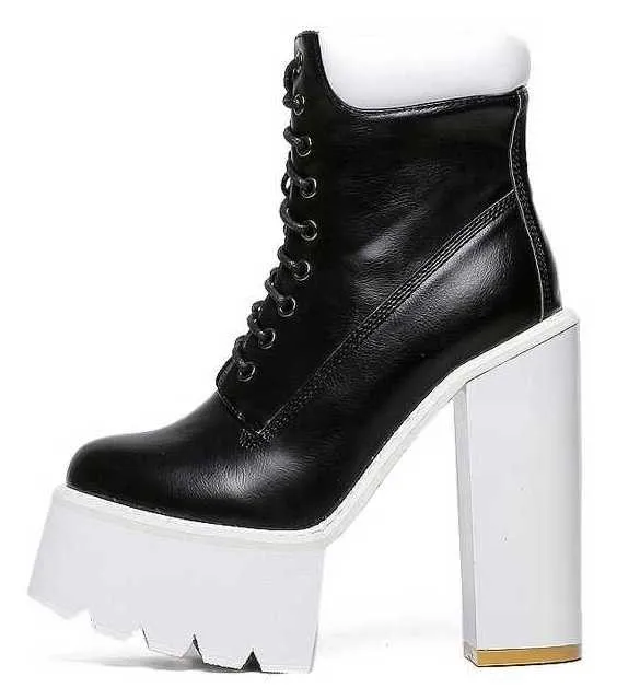 Black White Sneakers Chunky Sole Block High Heels Platforms Boots Shoes