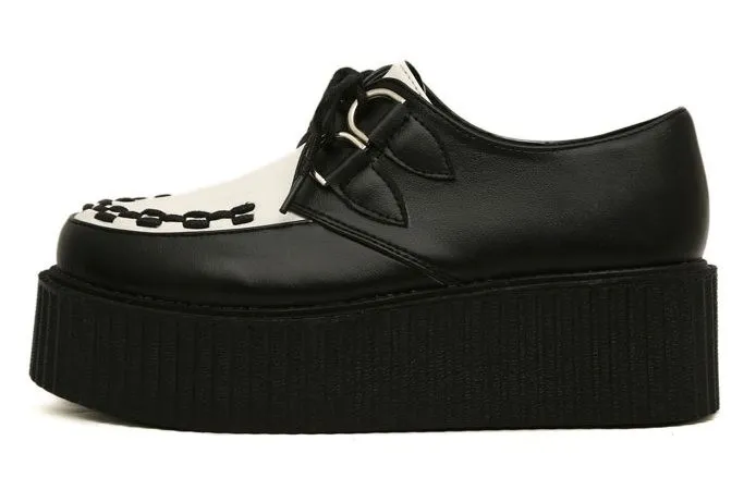 Black White Stitches Lace Up Platform Creepers