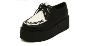 Black White Stitches Lace Up Platform Creepers