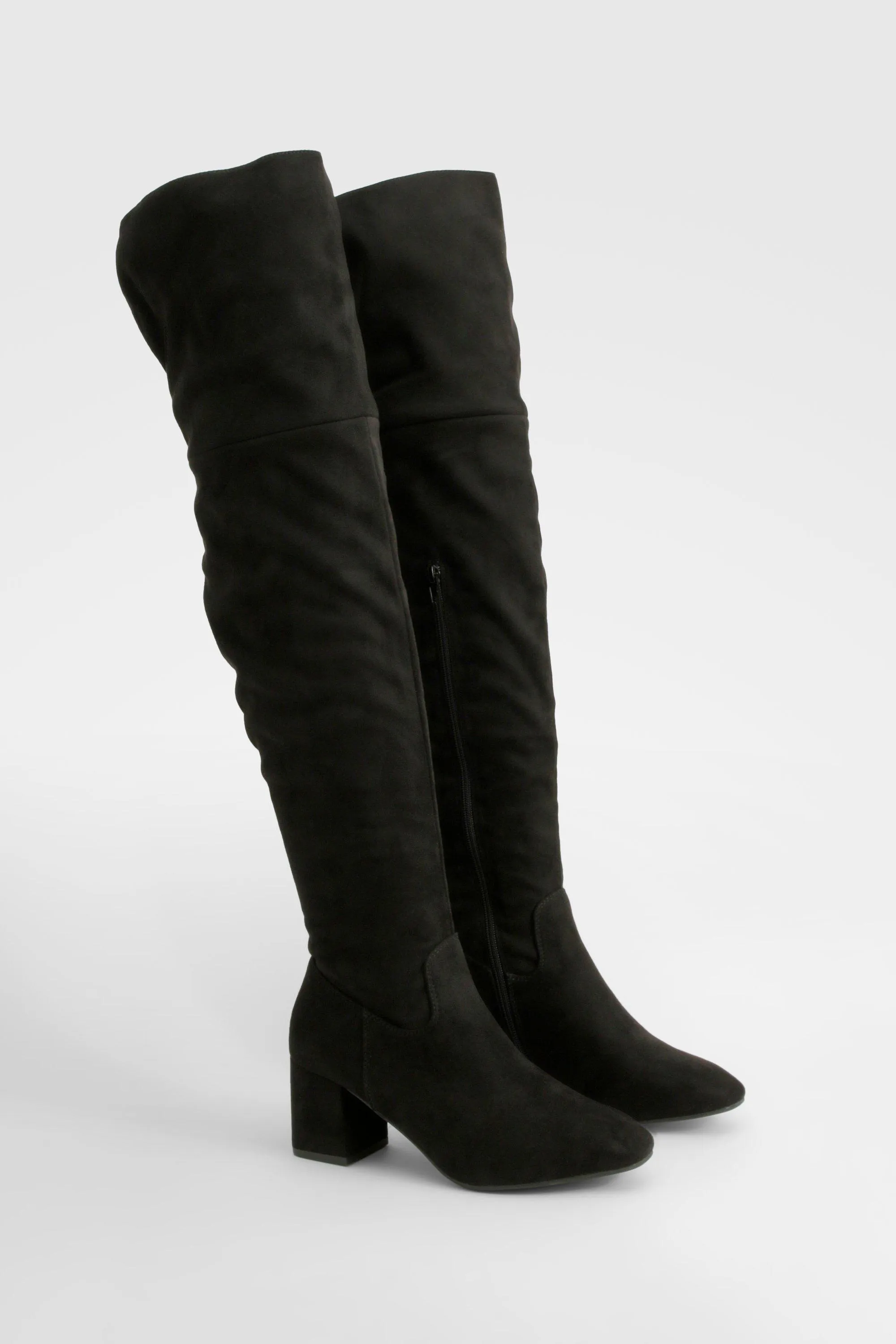 Block Heel Faux Suede Over The Knee Boots