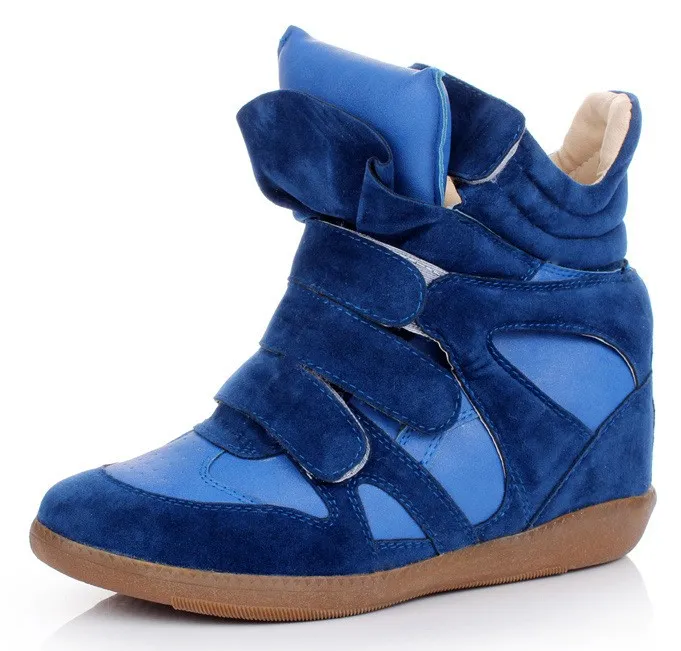 Blue High Top Velcro Tapes Hidden Wedges Sneakers Shoes