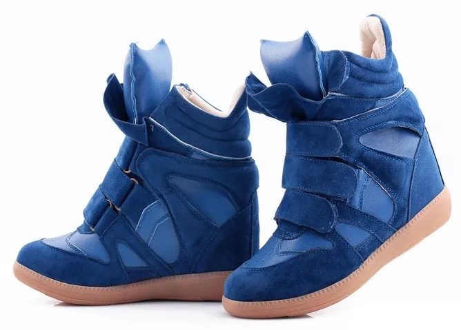 Blue High Top Velcro Tapes Hidden Wedges Sneakers Shoes