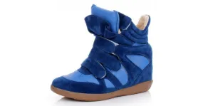 Blue High Top Velcro Tapes Hidden Wedges Sneakers Shoes