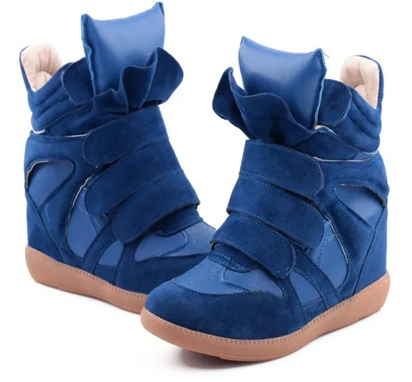 Blue High Top Velcro Tapes Hidden Wedges Sneakers Shoes