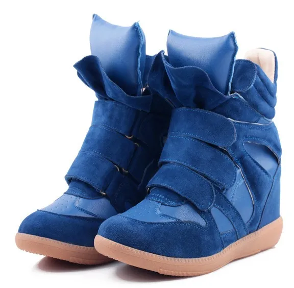 Blue High Top Velcro Tapes Hidden Wedges Sneakers Shoes