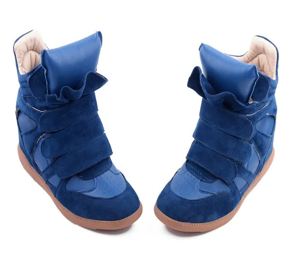 Blue High Top Velcro Tapes Hidden Wedges Sneakers Shoes